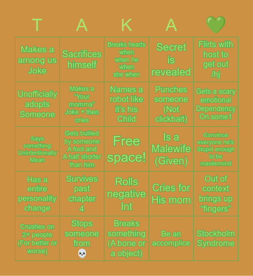 Taka Bingo Card
