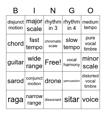 MUCT 1010 1004 Musical Terms Bingo Card