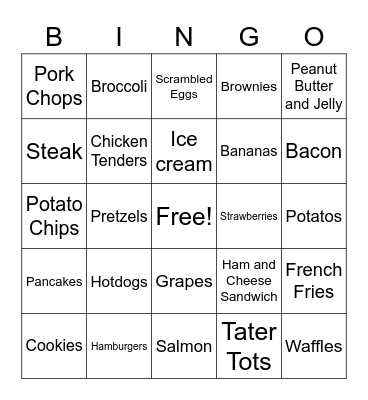 Food Bingo Card