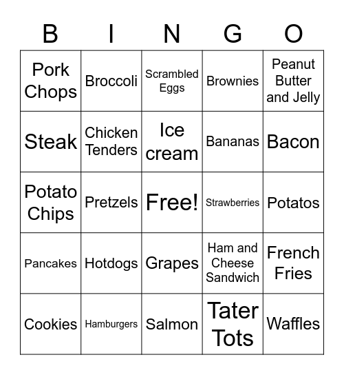 Food Bingo Card