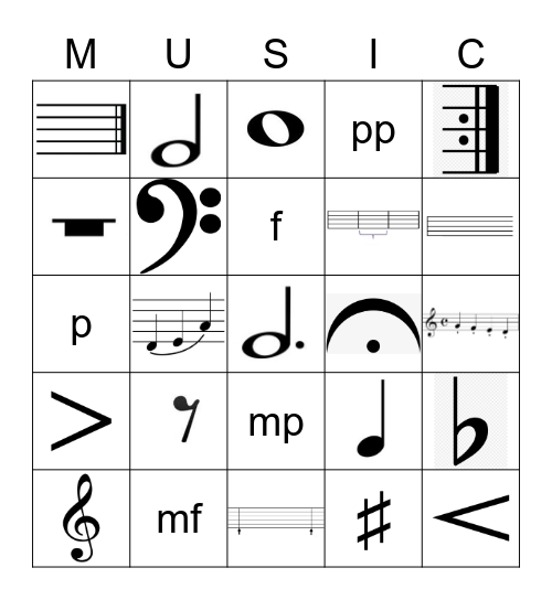 Music Symbols Bingo Card