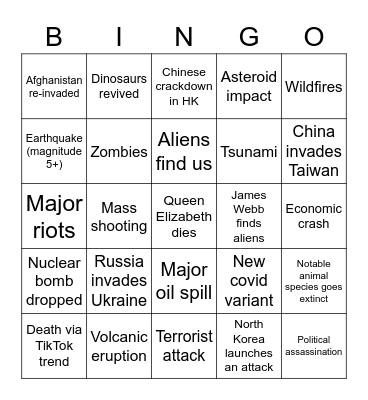 2022 Apocalypse bingo Card