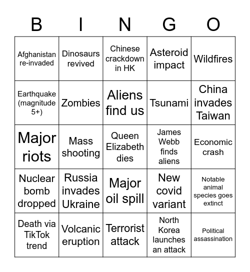2022 Apocalypse bingo Card