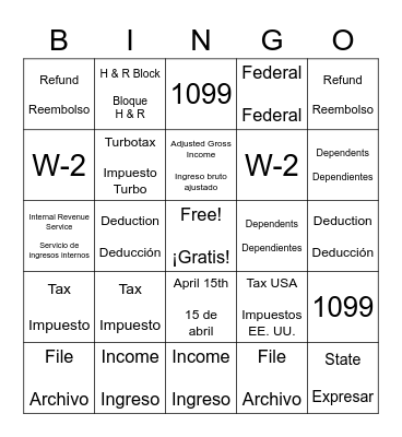 Taxes BINGO- Impuestos BINGO Card