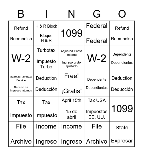 Taxes BINGO- Impuestos BINGO Card