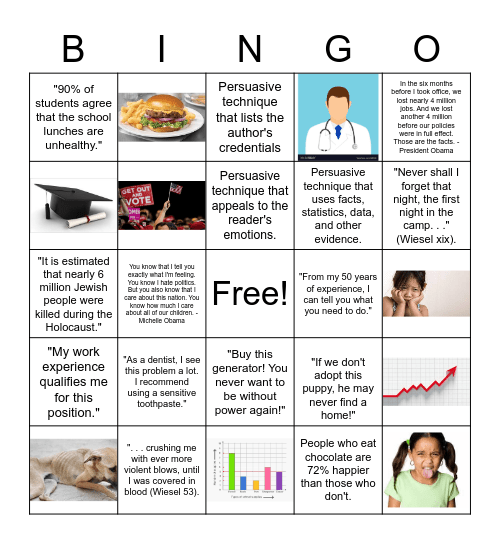 Ethos, Pathos, or Logos? Bingo Card