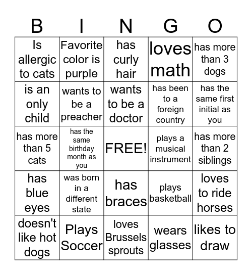 Human Bingo Card