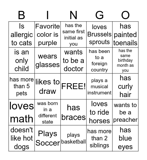 Human Bingo Card