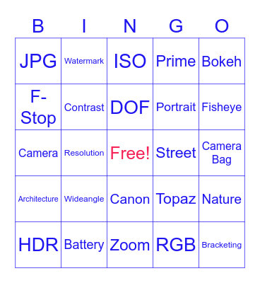 CAMERA CLUB BINGO Card