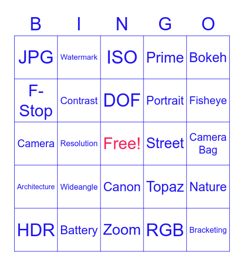 CAMERA CLUB BINGO Card