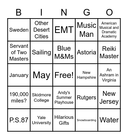 Liz & Ray Bingo Card