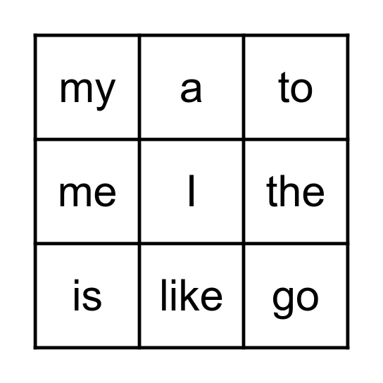 Sight Word Bingo List 1 Bingo Card