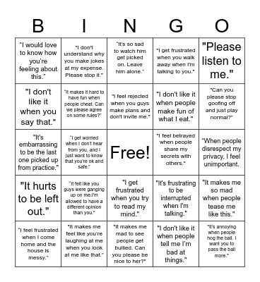 I Statements vs. You Statements Bingo Card