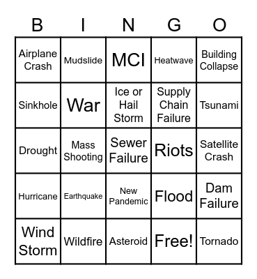 2022 Disaster Bingo Card