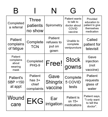 Medical Assistant Bingo Card