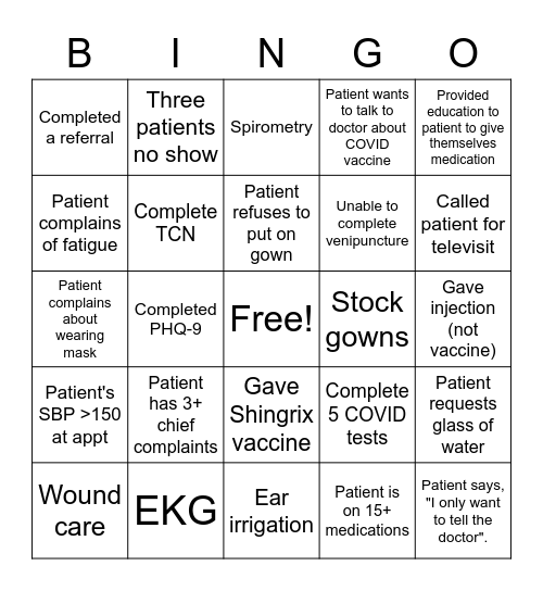 Medical Assistant Bingo Card