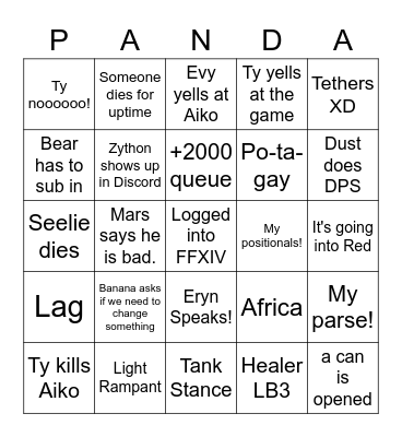 Raid Time with Aiko! Bingo Card