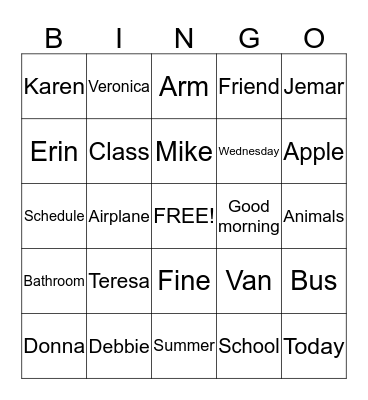 !st week words Bingo Card