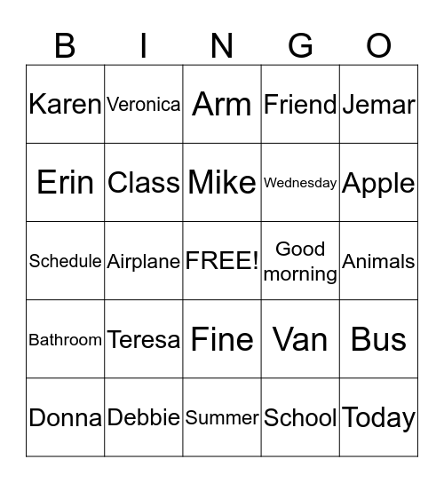 !st week words Bingo Card