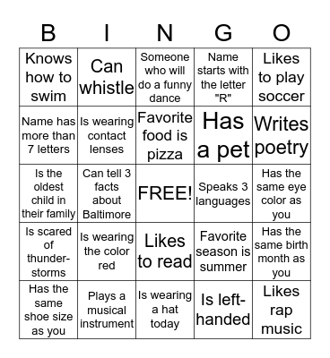 Getting To Know You  Bingo Card