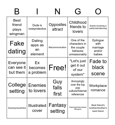 Romance Novel Bingo Card