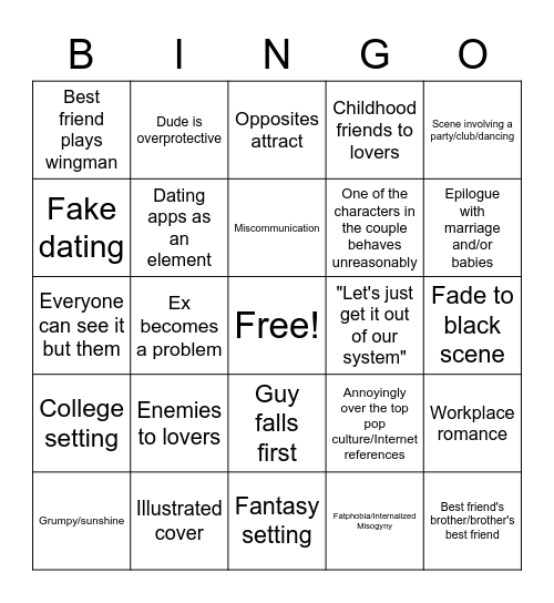 Romance Novel Bingo Card