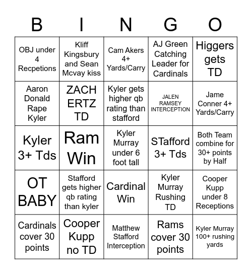 MNF BINGO BABY YEAHHHH Bingo Card