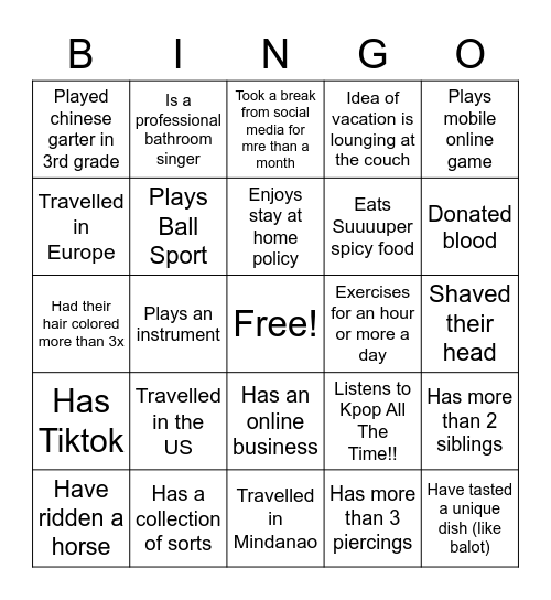 Human Bingo Card