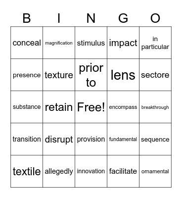 Vocabulary Review Bingo Card