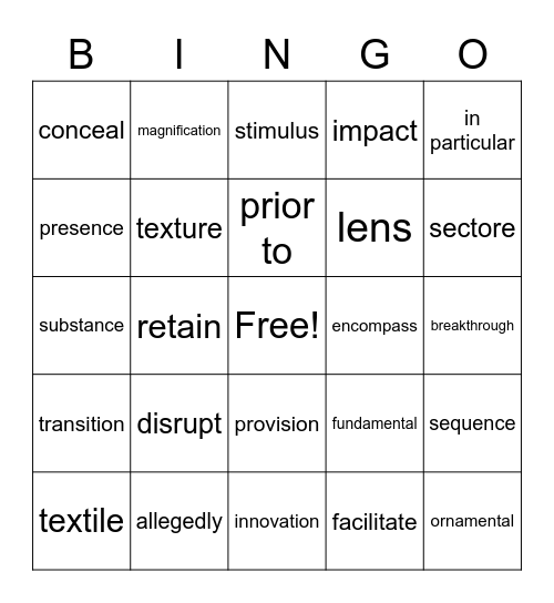 Vocabulary Review Bingo Card