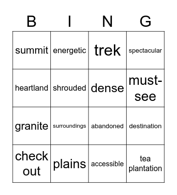 Vocabulary practice Bingo Card