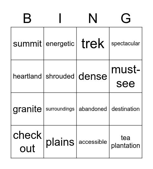 Vocabulary practice Bingo Card