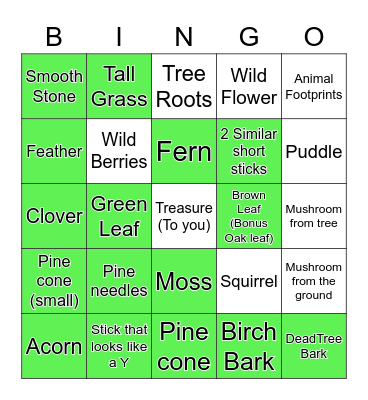 Nature Scavenger Hunt Bingo Card