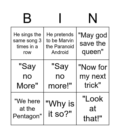 Trout Bingo Card