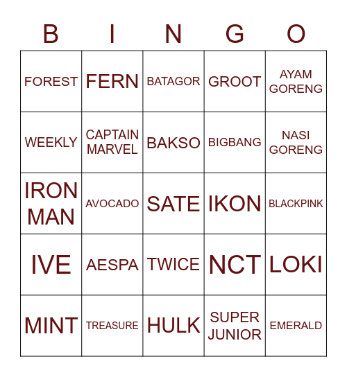 Untitled Bingo Card