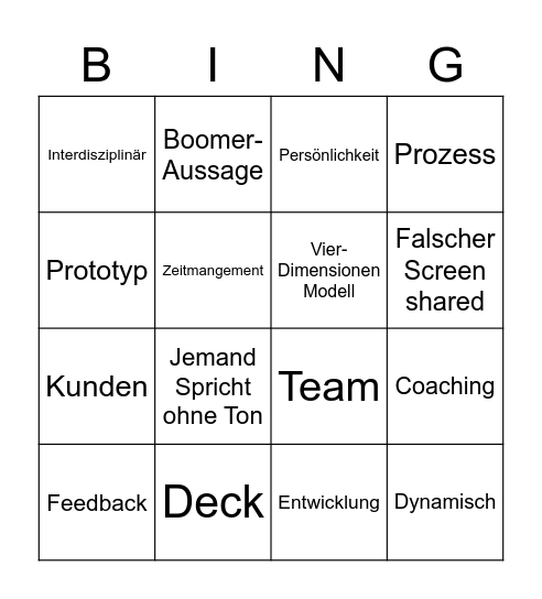 Geschäftsmodell und Teamentwicklung Bingo Card
