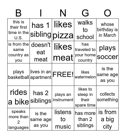 Find another person who: Bingo Card