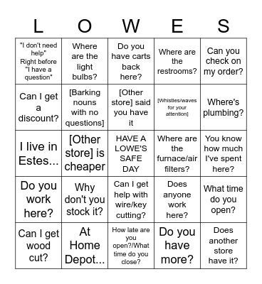 Lowe's Bingo 2.0 Bingo Card