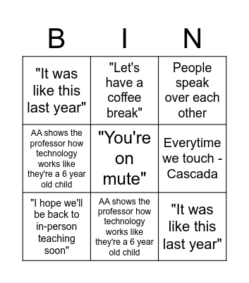 COE Webex Bingo Card