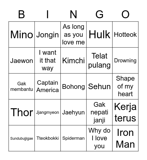 jaewon Bingo Card