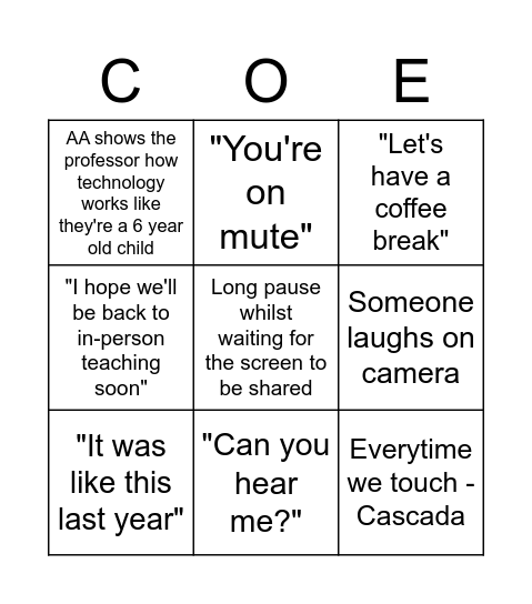 Webex Bingo Card