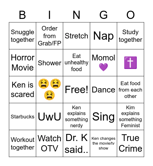 Date with Kim and Ken Bingo Card