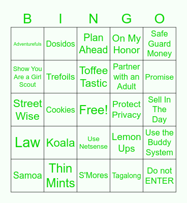 Girl Scout Safety Bingo Card