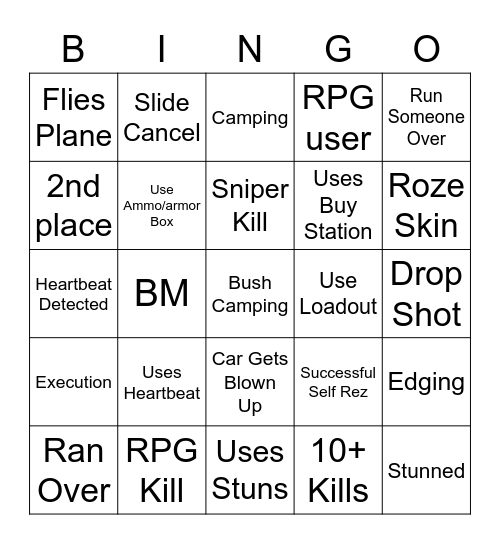 Warzone Bingo Solos Bingo Card