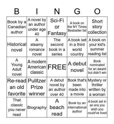 Book Club Bingo Card