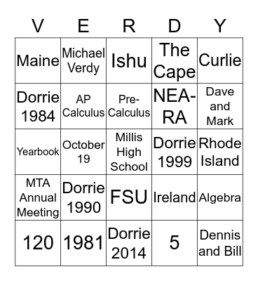 VERDY Bingo Card