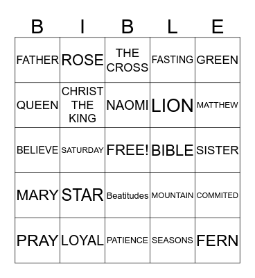 Religion Bingo Card