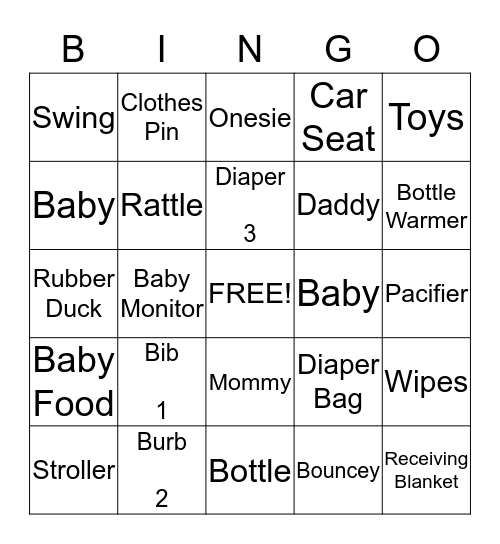 Nez Baby Shower Bingo Card