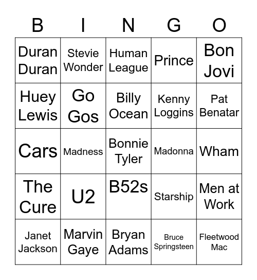 80's on 8 Bingo Card