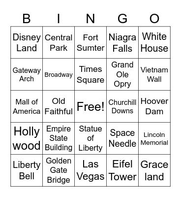 US LANDMARKS Bingo Card